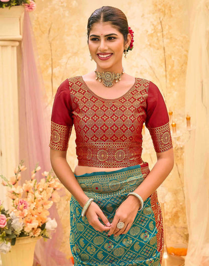 Teal Green Silk Woven Banarasi Saree