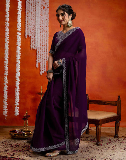 Wine Shimmer Stone Work Swarovski Saree
