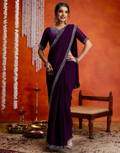 Wine Shimmer Stone Work Swarovski Saree