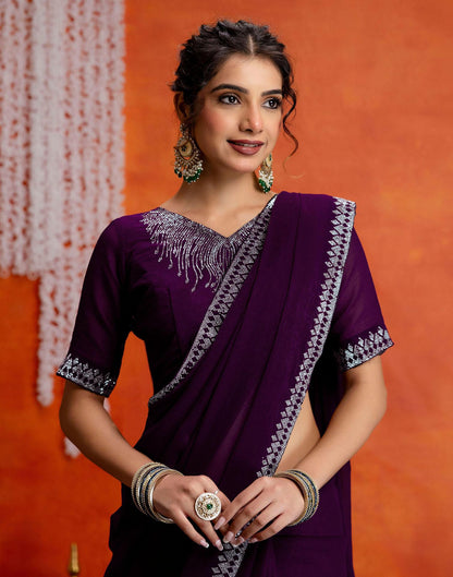 Wine Shimmer Stone Work Swarovski Saree