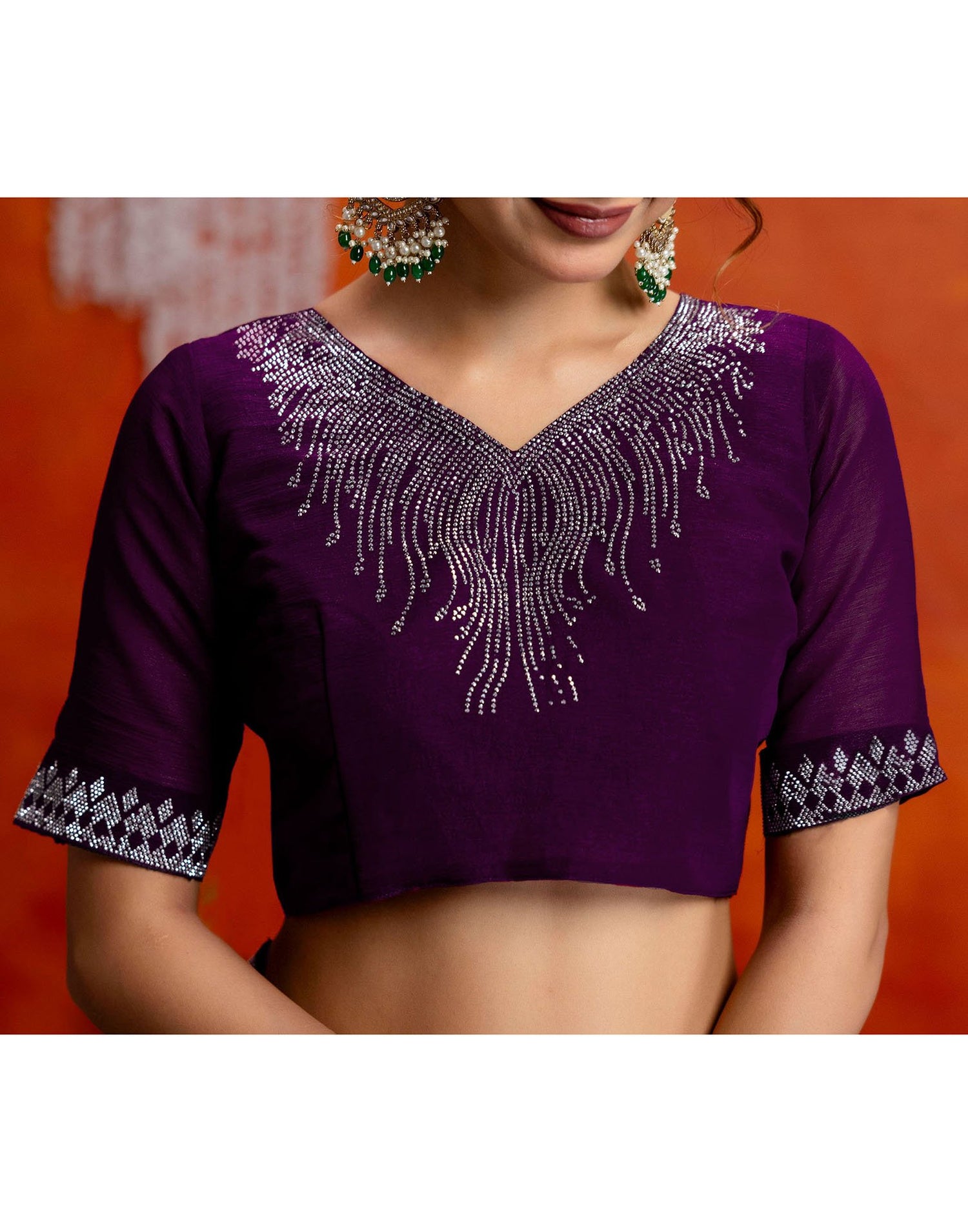 Wine Shimmer Stone Work Swarovski Saree