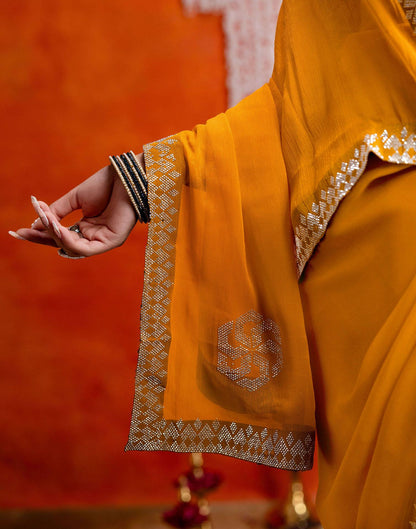 Yellow Shimmer Stone Work Swarovski Saree