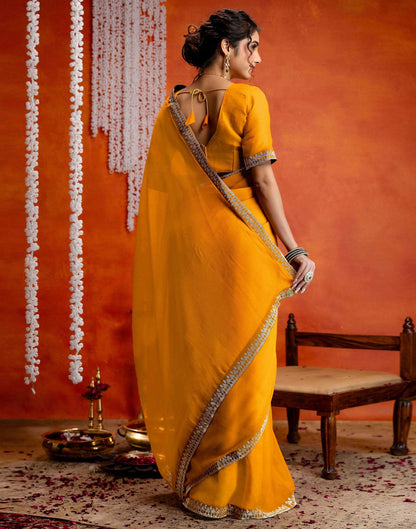Yellow Shimmer Stone Work Swarovski Saree