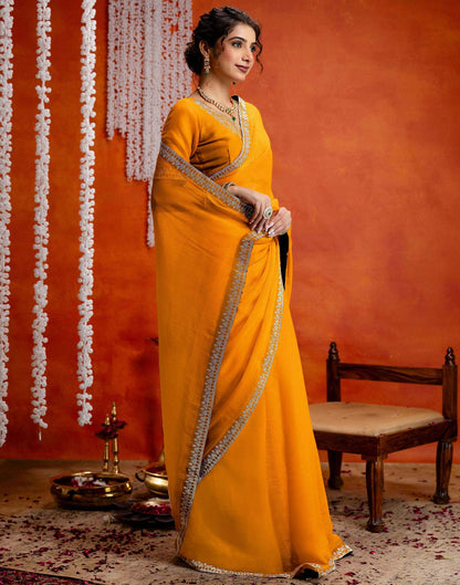 Yellow Shimmer Stone Work Swarovski Saree