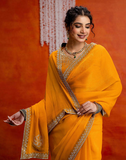 Yellow Shimmer Stone Work Swarovski Saree