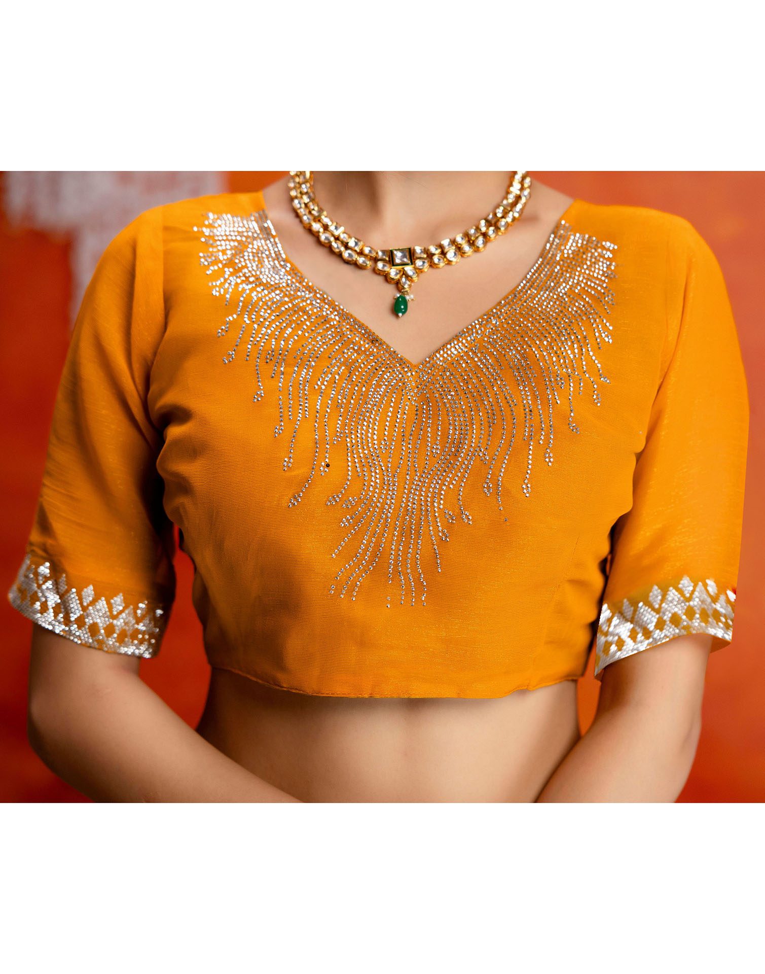 Yellow Shimmer Stone Work Swarovski Saree