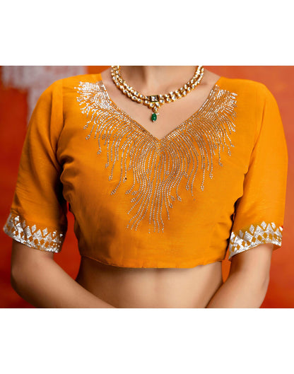 Yellow Shimmer Stone Work Swarovski Saree