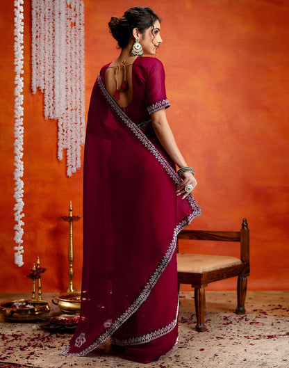 Dark Rani Pink Shimmer Stone Work Swarovski Saree