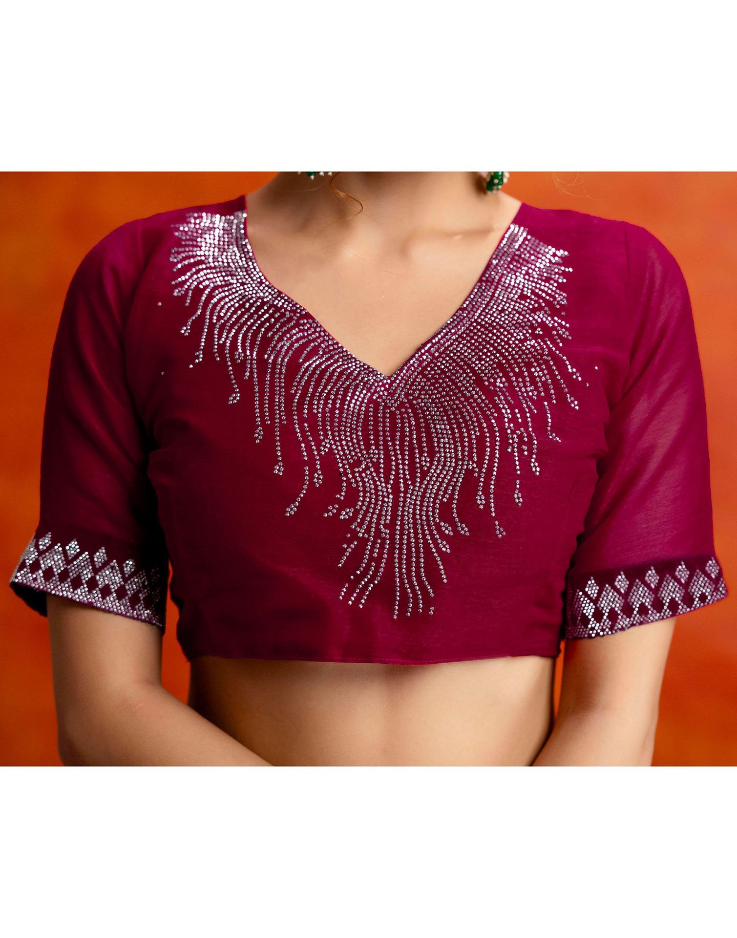 Dark Rani Pink Shimmer Stone Work Swarovski Saree