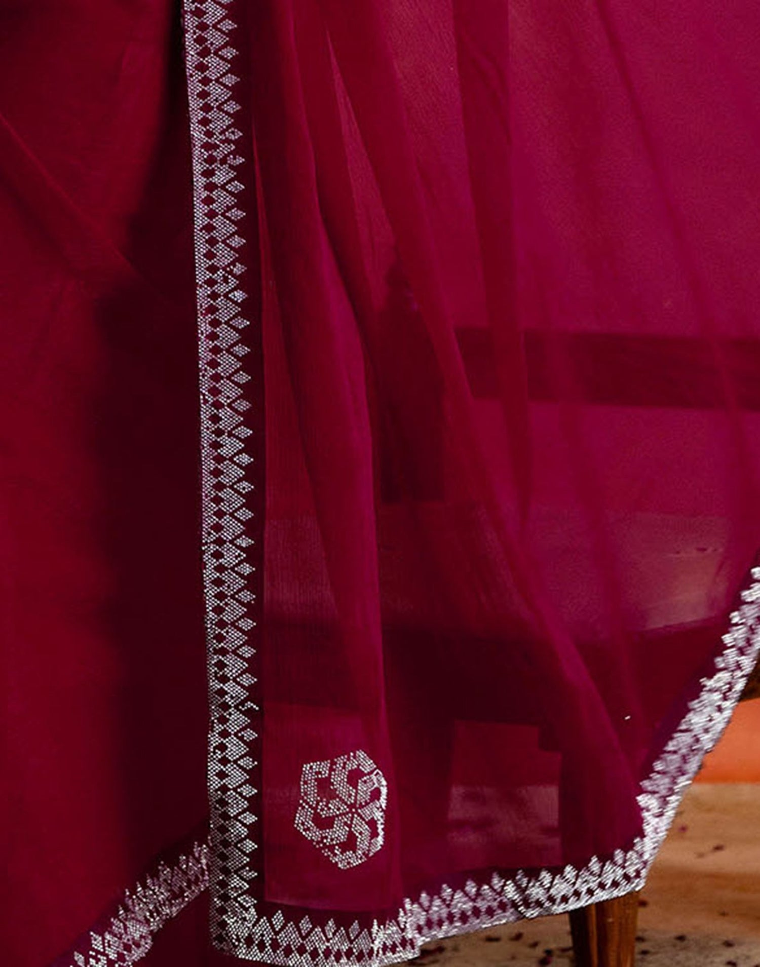 Dark Rani Pink Shimmer Stone Work Swarovski Saree