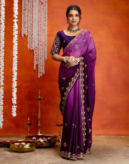Purple Shimmer Embroidery Saree