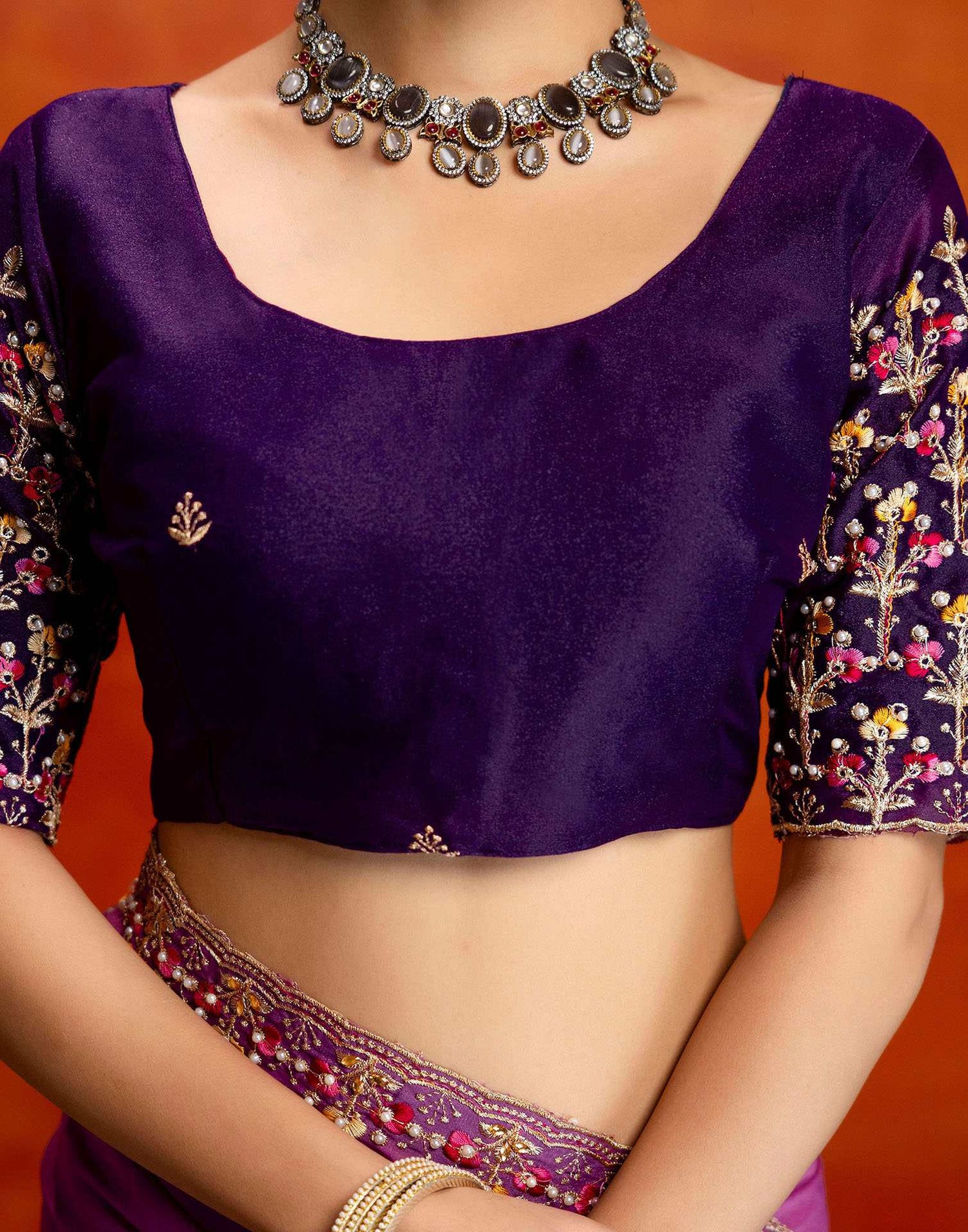 Purple Shimmer Embroidery Saree