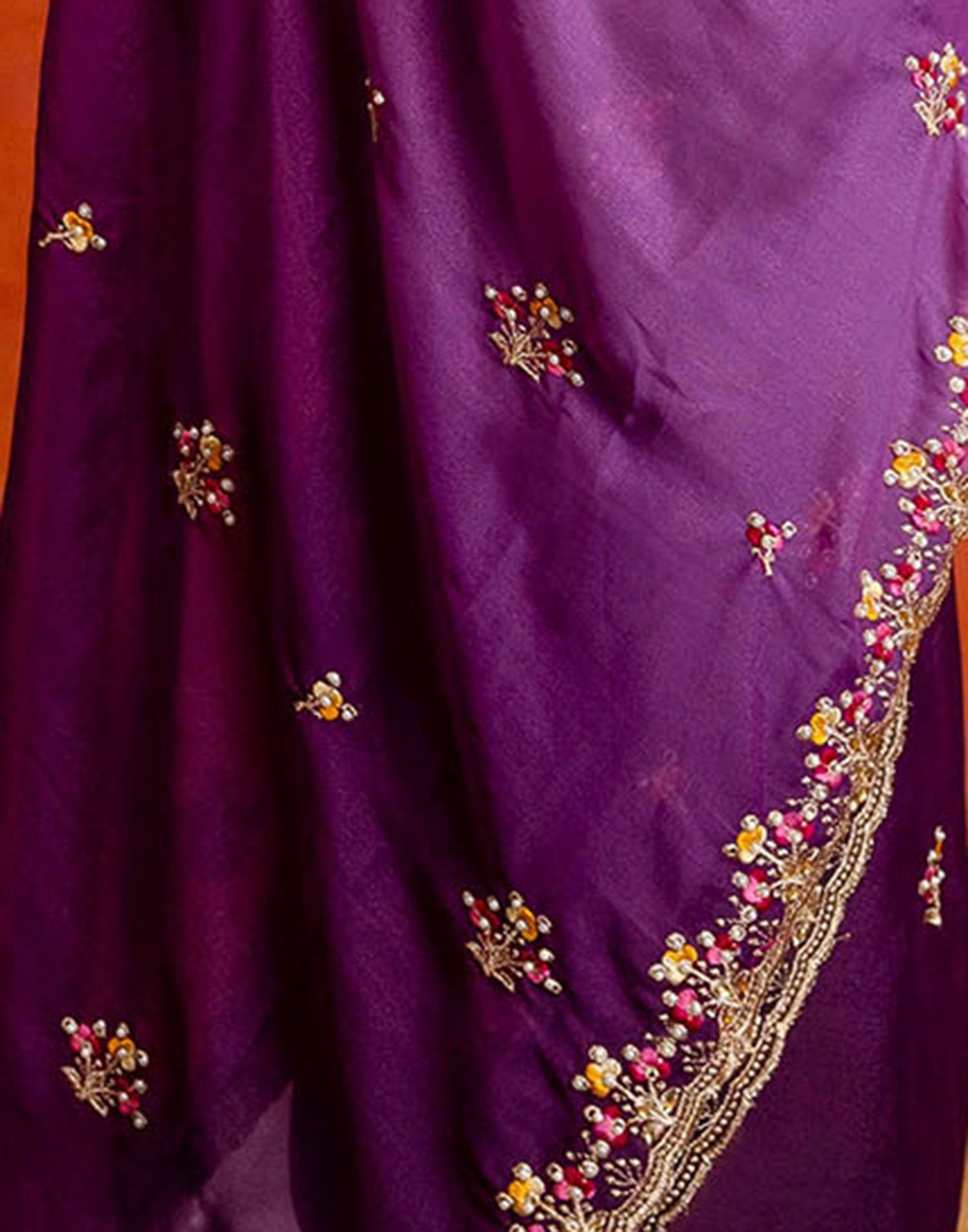 Purple Shimmer Embroidery Saree