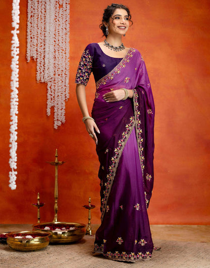 Purple Shimmer Embroidery Saree