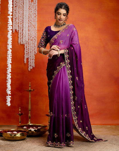 Purple Shimmer Embroidery Saree