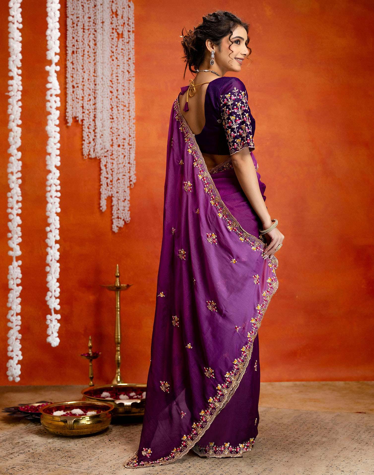 Purple Shimmer Embroidery Saree