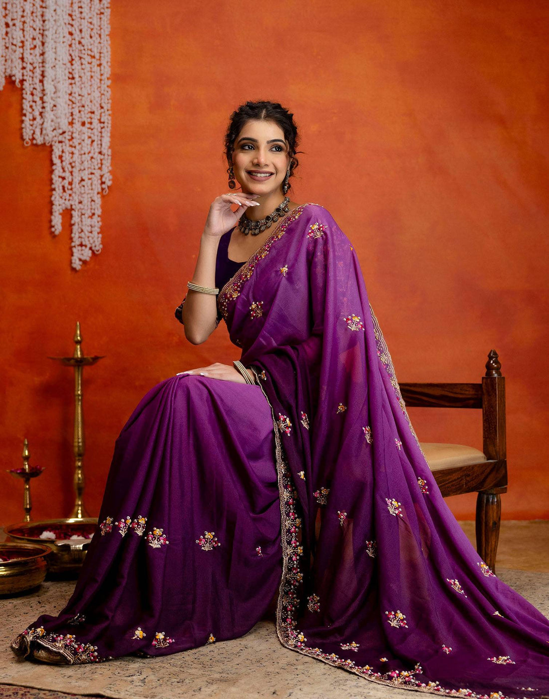Purple Shimmer Embroidery Saree