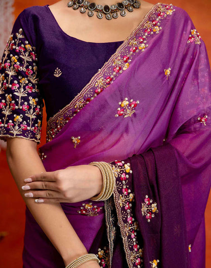 Purple Shimmer Embroidery Saree
