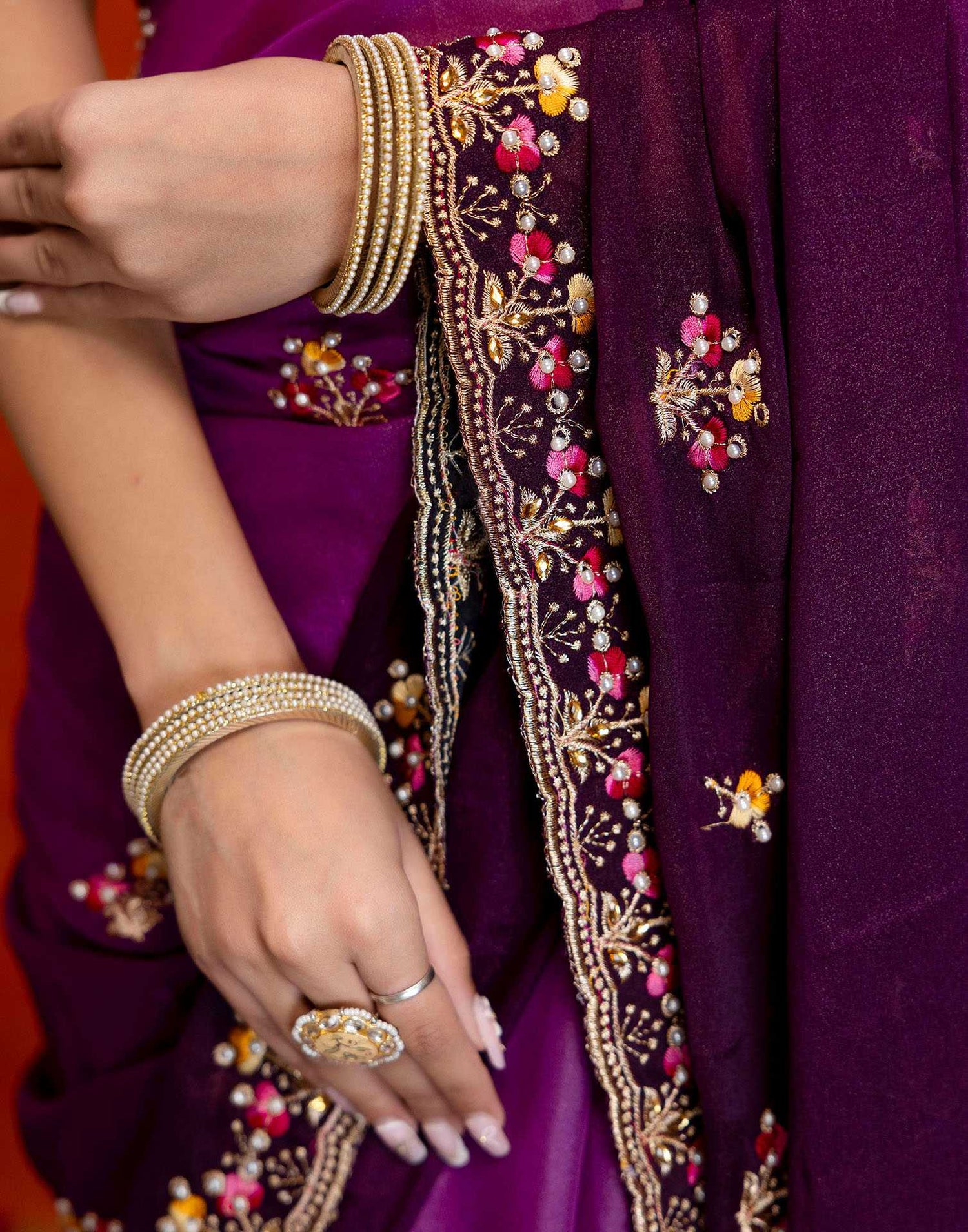 Purple Shimmer Embroidery Saree