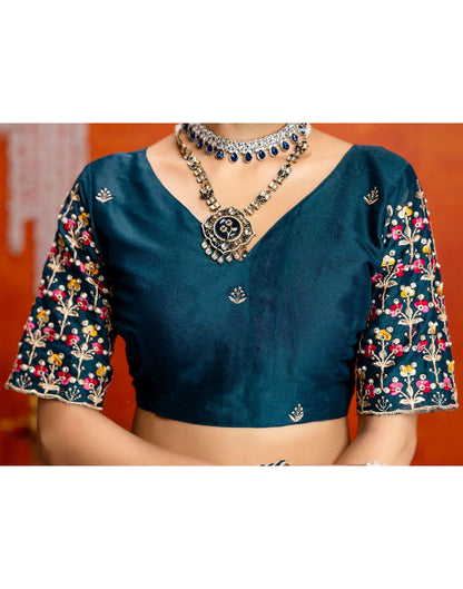Teal Blue Shimmer Embroidery Saree