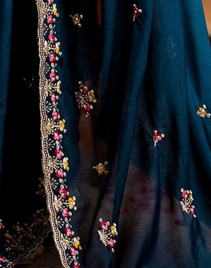 Teal Blue Shimmer Embroidery Saree
