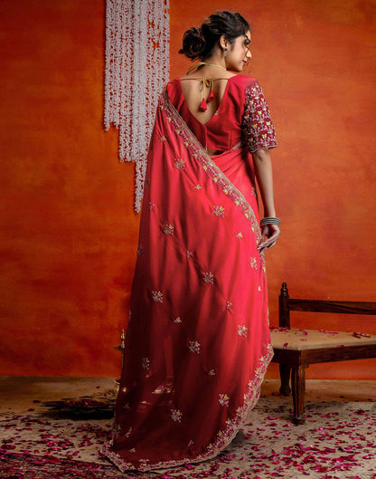 Red Shimmer Embroidery Saree