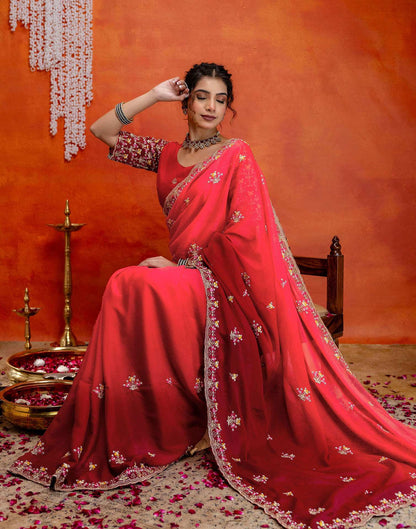 Red Shimmer Embroidery Saree