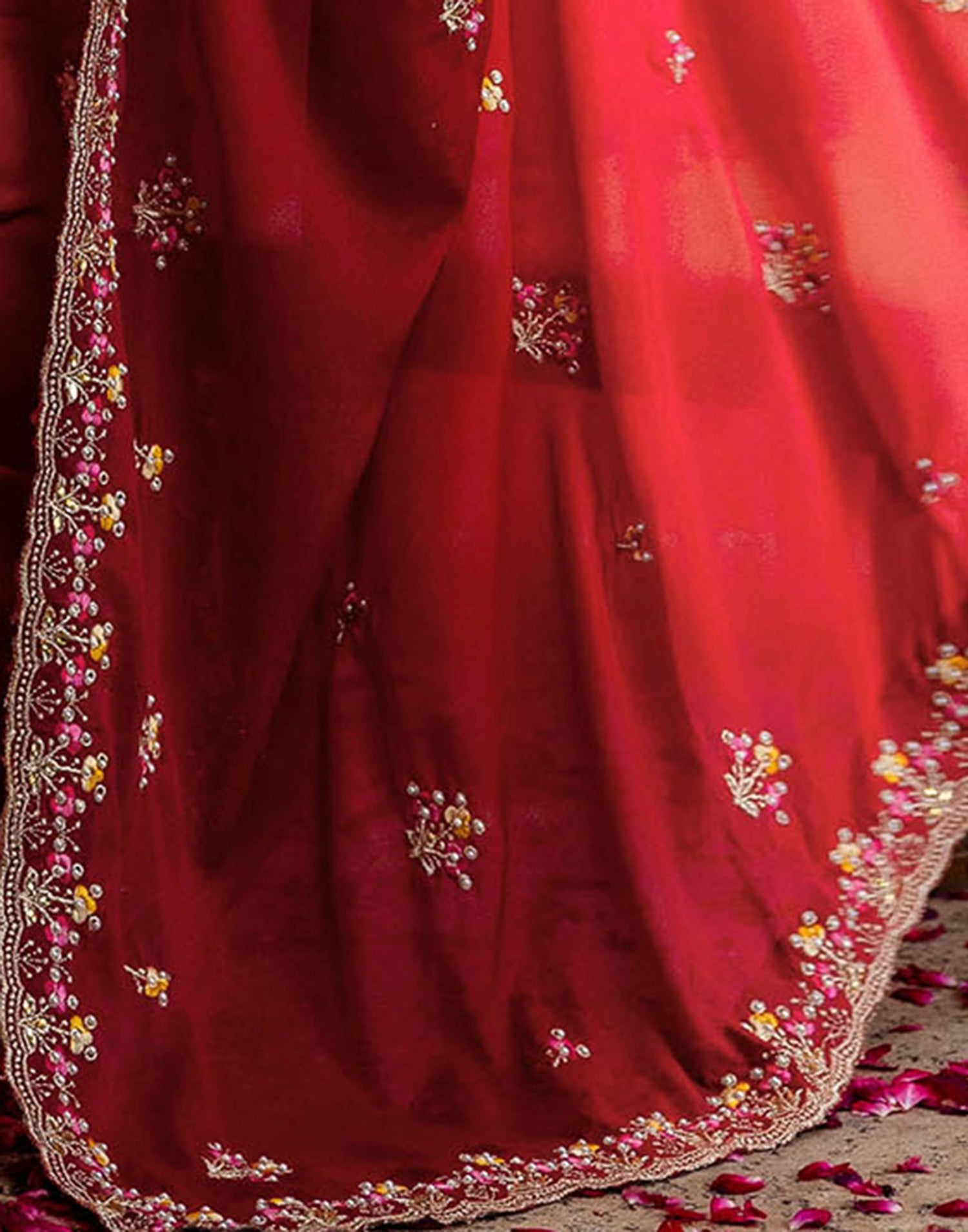 Red Shimmer Embroidery Saree