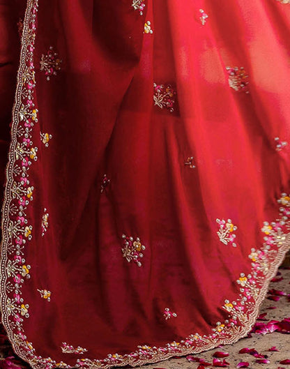 Red Shimmer Embroidery Saree