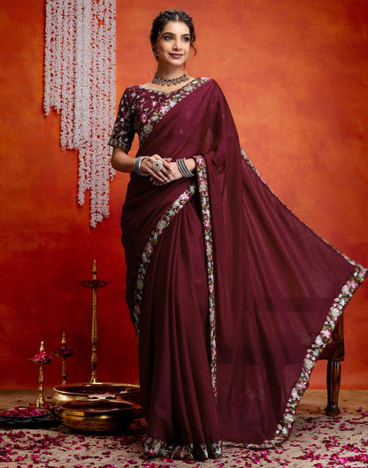 Maroon Shimmer Embroidery lace Saree