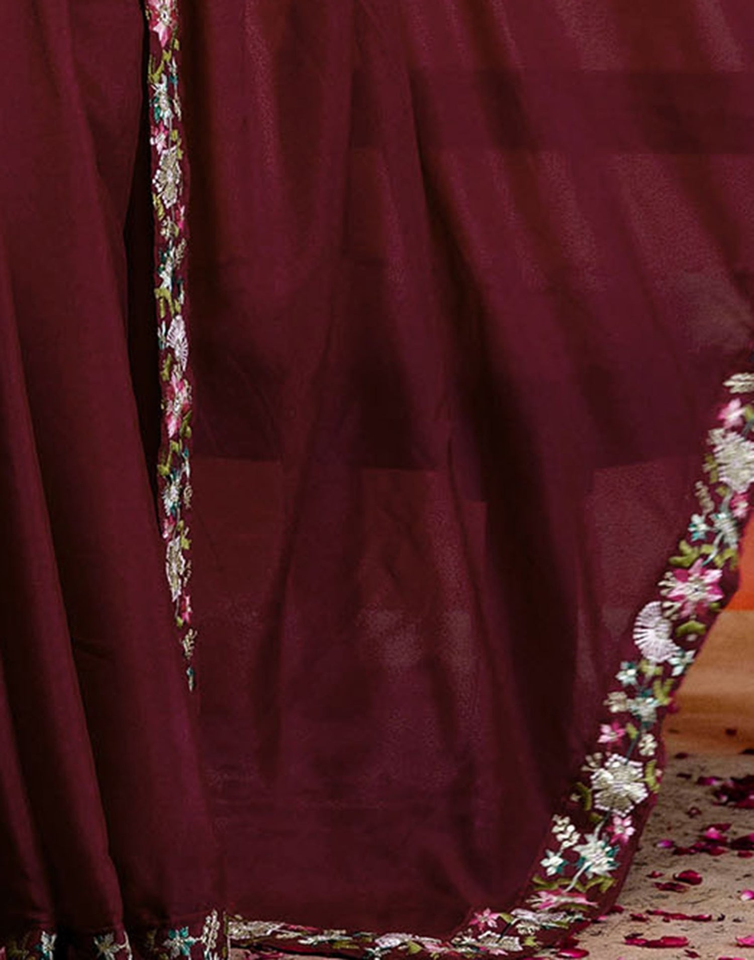 Maroon Shimmer Embroidery lace Saree