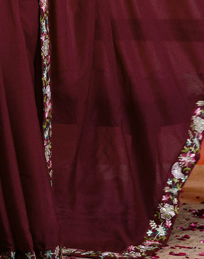 Maroon Shimmer Embroidery lace Saree