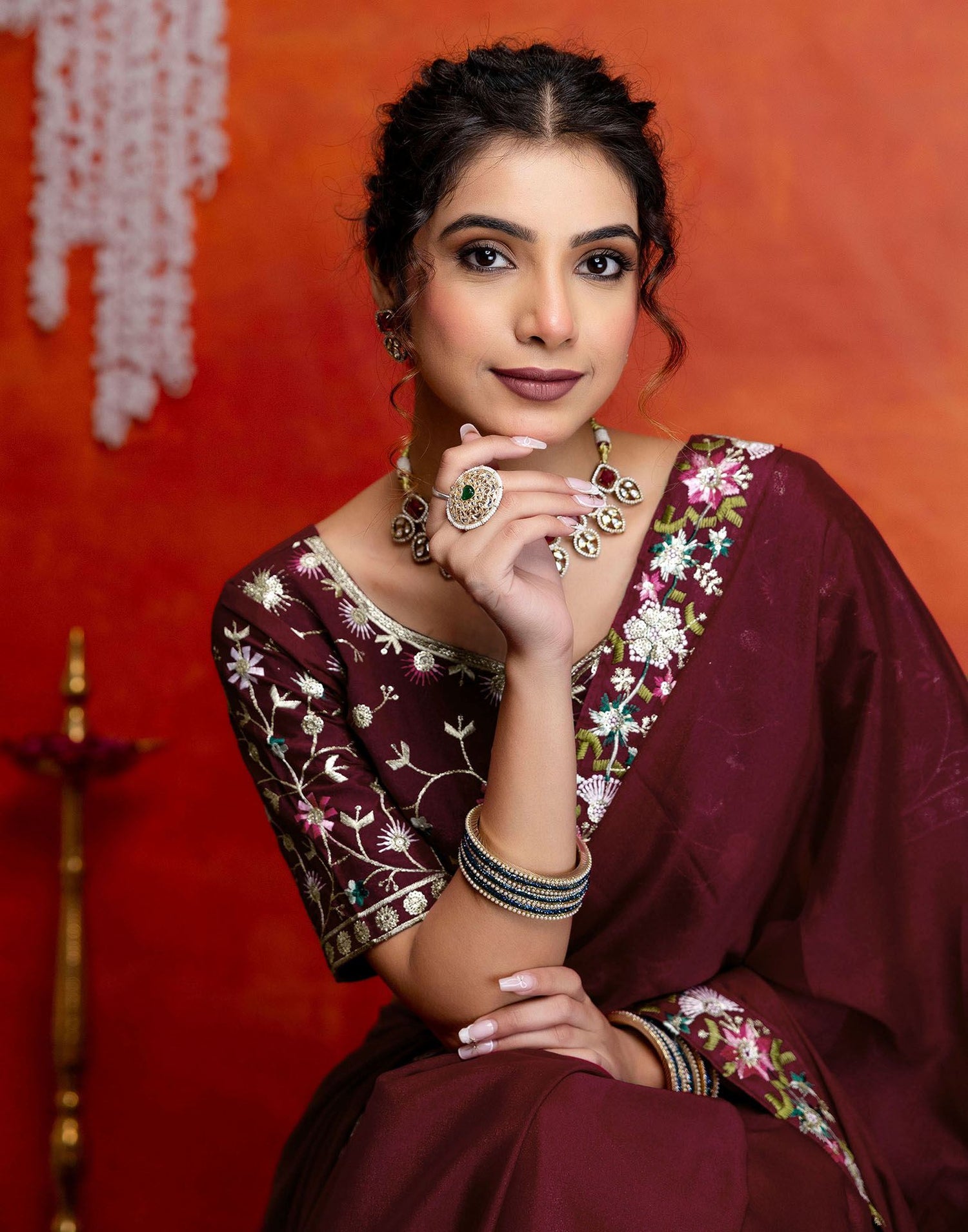 Maroon Shimmer Embroidery lace Saree