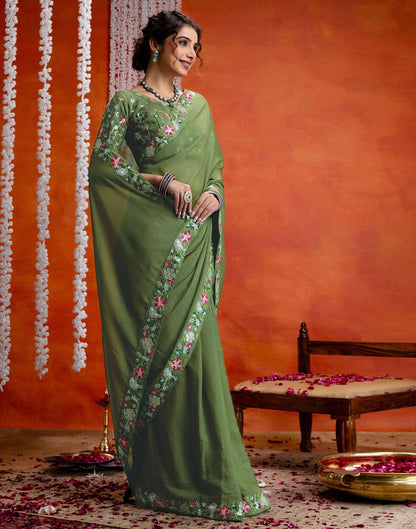 Pista Green Shimmer Embroidery lace Saree