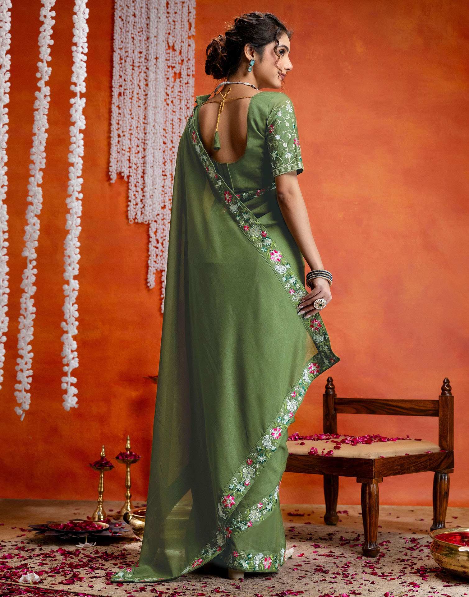 Pista Green Shimmer Embroidery lace Saree