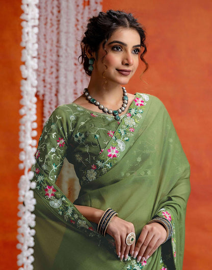 Pista Green Shimmer Embroidery lace Saree