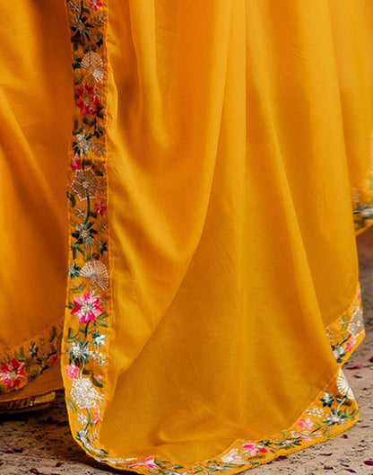 Yellow Shimmer Embroidery lace Saree