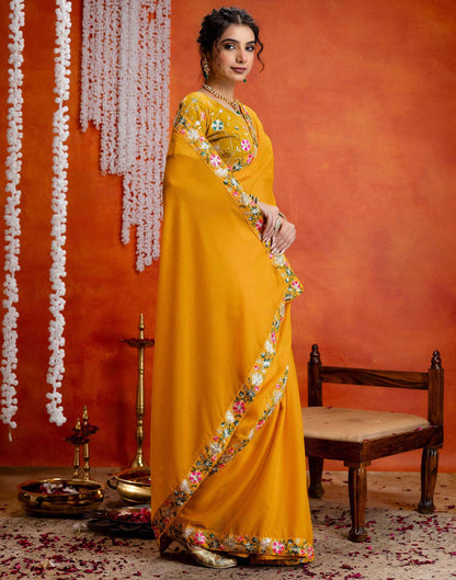 Yellow Shimmer Embroidery lace Saree