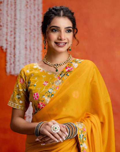 Yellow Shimmer Embroidery lace Saree