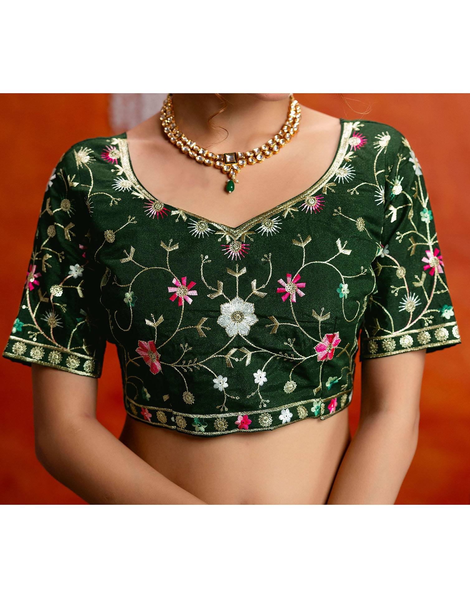 Dark Green Shimmer Embroidery lace Saree