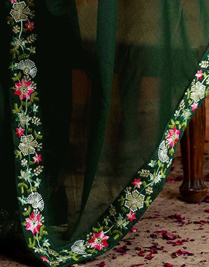 Dark Green Shimmer Embroidery lace Saree