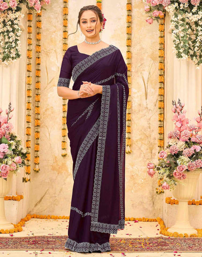 Wine Shimmer Stone Work Swarovski Saree