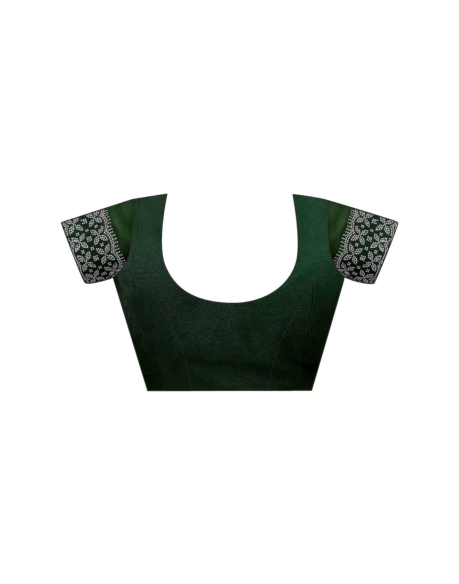 Dark Green Shimmer Stone Work Swarovski Saree