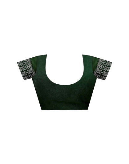 Dark Green Shimmer Stone Work Swarovski Saree