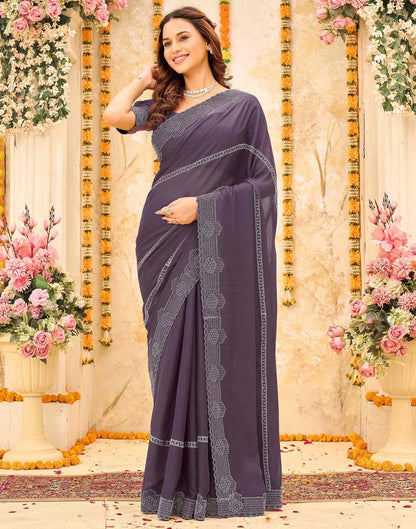 Dusty Purple Shimmer Stone Work Swarovski Saree