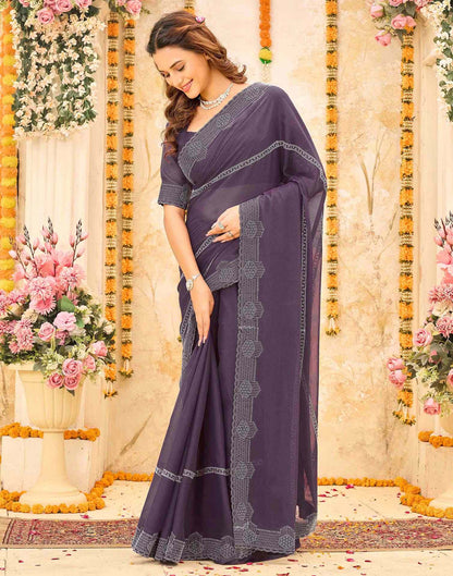 Dusty Purple Shimmer Stone Work Swarovski Saree