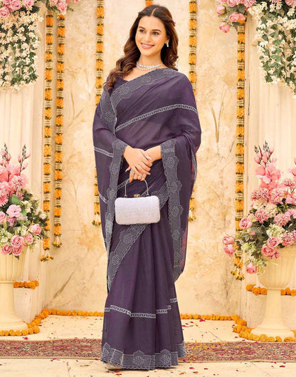 Dusty Purple Shimmer Stone Work Swarovski Saree
