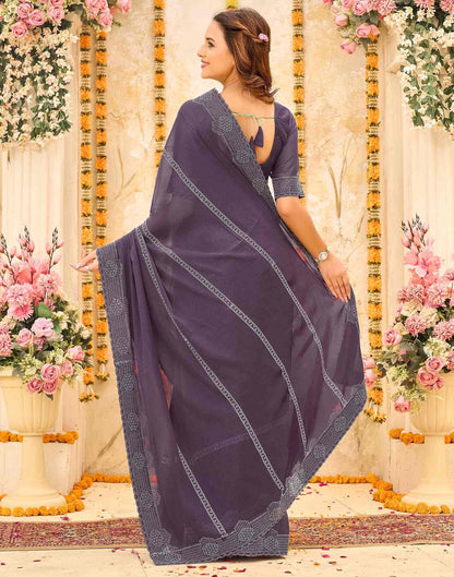 Dusty Purple Shimmer Stone Work Swarovski Saree