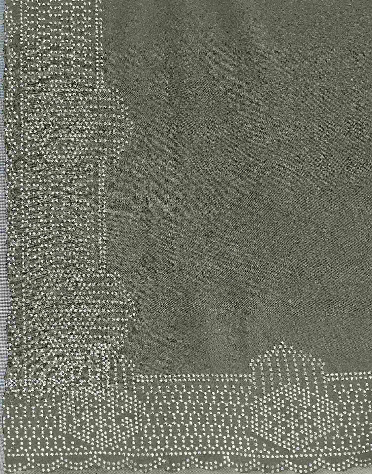 Olive Green Shimmer Stone Work Swarovski Saree