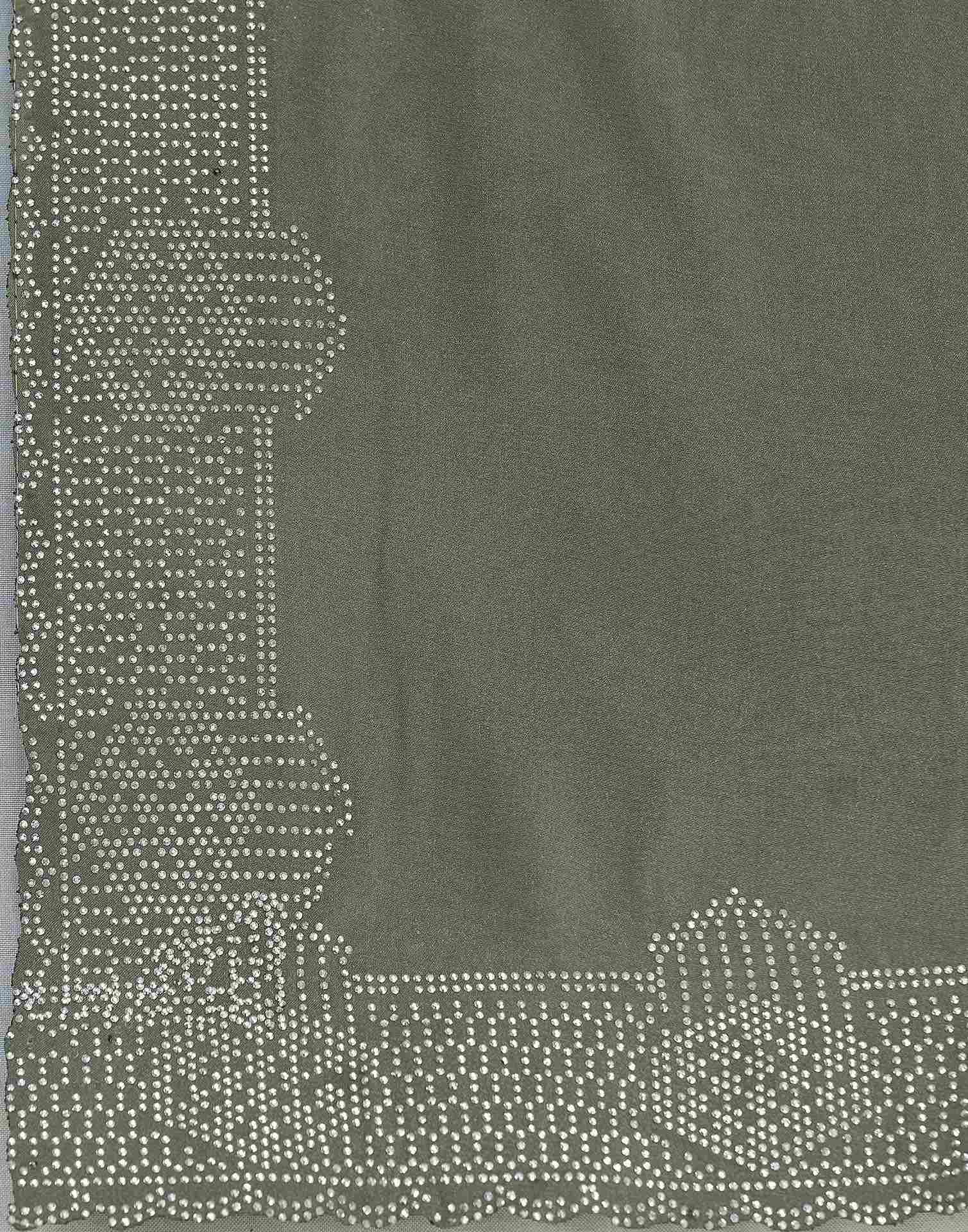 Olive Green Shimmer Stone Work Swarovski Saree